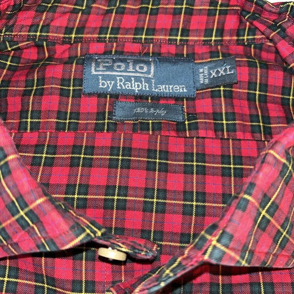 Ralph Lauren Shirt Men‎ Red Black Plaid Button Up Long Sleeve Polo Logo Sz XXL